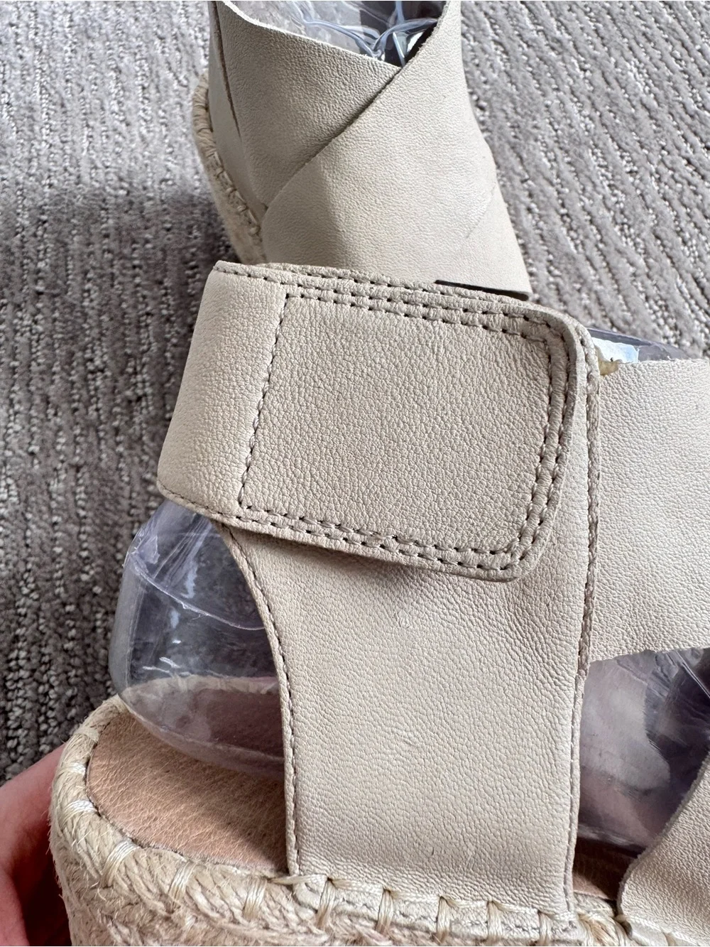 NWOB Eileen Fisher Willow Leather Wedge Espadrille Sandals Nude Women’s Size 8.5